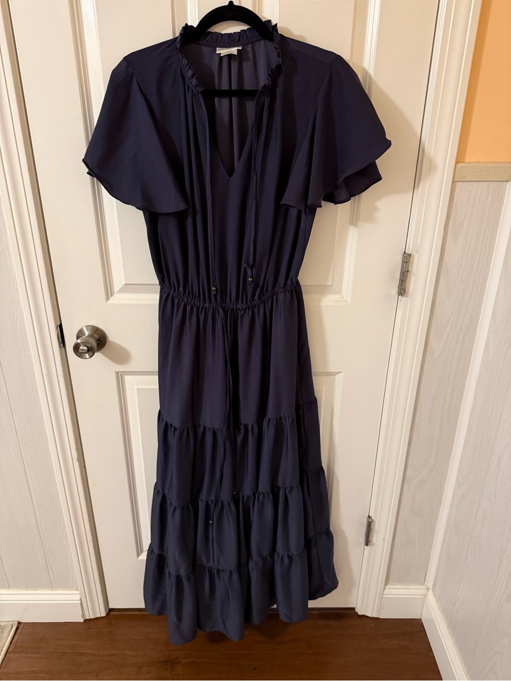 City Chic Dark Navy Tiered V-Neck Flutter Maxi Dress